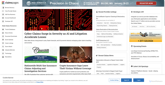 Security scan screenshot of https://www.claimspages.com
