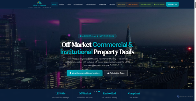 Security scan screenshot of https://granya-homes-website.pages.dev/