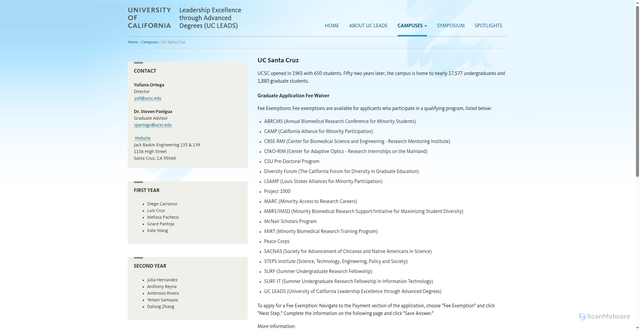 Security scan screenshot of https://ucleads.ucop.edu/campuses/santa-cruz.html
