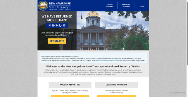 Security scan screenshot of https://www.findnhmoney.gov/