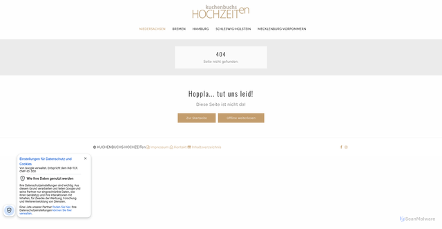 Security scan screenshot of http://www.hochzeit-in-niedersachsen.de/404.html