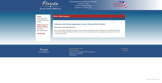 Security scan screenshot of https://floridaelectionwatch.gov/