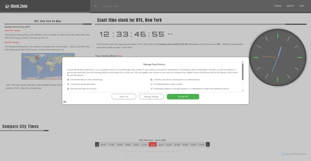 Security scan screenshot of https://clock.zone/america/new-york