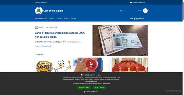Security scan screenshot of https://www.comune.cigole.bs.it