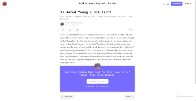 Security scan screenshot of https://talkinmetsnog.substack.com/p/is-jared-young-a-solution