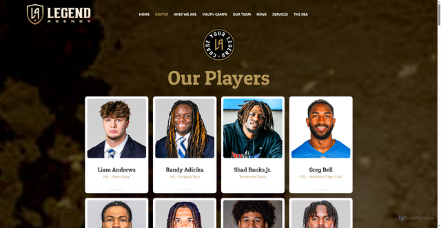 Security scan screenshot of https://chaseyourlegend.com/roster/