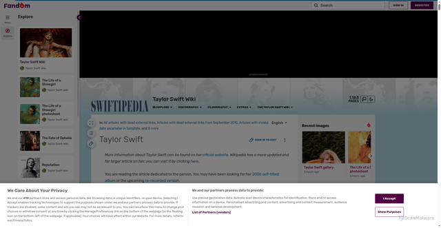 Security scan screenshot of https://taylorswift.fandom.com/wiki/Taylor_Swift