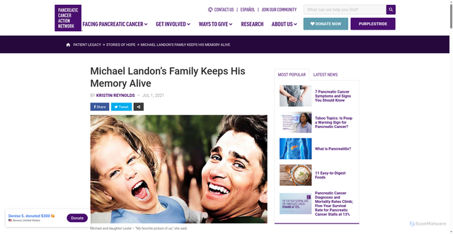 Security scan screenshot of https://pancan.org/stories/michael-landons-family-keeps-his-memory-alive/