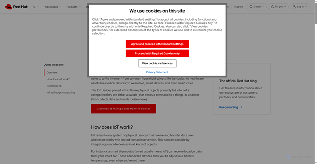 Security scan screenshot of https://www.redhat.com/en/topics/internet-of-things/what-is-iot