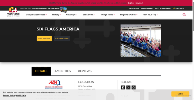 Security scan screenshot of https://www.visitmaryland.org/listing/attraction/six-flags-america