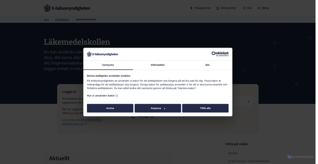 Security scan screenshot of https://lakemedelskollen.se