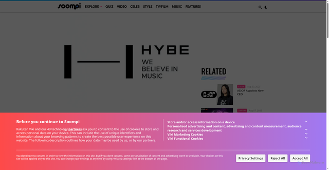 Security scan screenshot of https://www.soompi.com/article/1462178wpp/hybe-establishes-big-hit-music-as-new-subsidiary-company