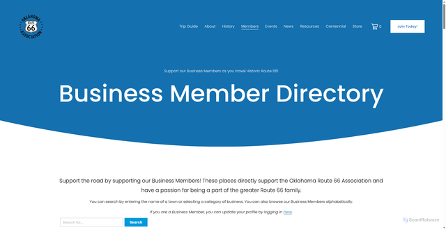 Security scan screenshot of https://oklahomaroute66.com/business-member-directory?srsltid=AfmBOoovFfmifxgNBT5WKX9Mli2qCHVNTd6BCTVuuZaNXXN8d9WknWLW