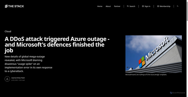 Security scan screenshot of https://www.thestack.technology/microsoft-outage/