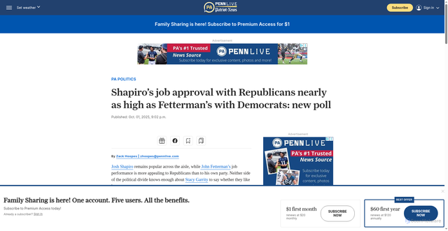 Security scan screenshot of https://www.pennlive.com/politics/2025/10/shapiros-job-approval-with-republicans-nearly-as-high-as-fettermans-with-democrats-new-poll.html