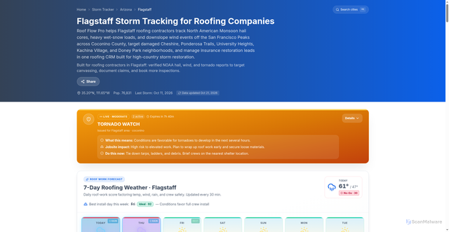 Security scan screenshot of https://roofflowpro.com/storms/arizona/flagstaff