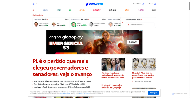 Security scan screenshot of https://www.globo.com/