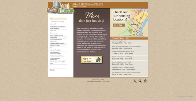 Security scan screenshot of http://www.albanyhousing.org/