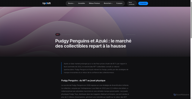 Security scan screenshot of https://upshiftinfo.com/articles/pudgy-penguins-azuki.html