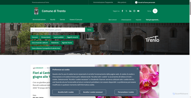 Security scan screenshot of https://www.comune.trento.it