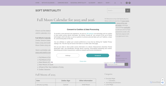 Security scan screenshot of https://softspirituality.com/full-moon-calendar/