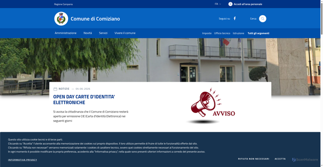 Security scan screenshot of https://www.comune.comiziano.na.it