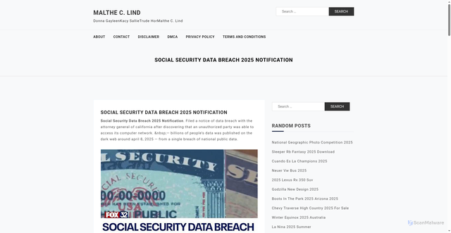 Security scan screenshot of https://malthelindc.pages.dev/abrbg-social-security-data-breach-2025-notification-nnlbk/