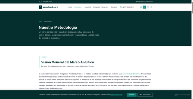Security scan screenshot of https://veradianlearn.com/es/methodology.html