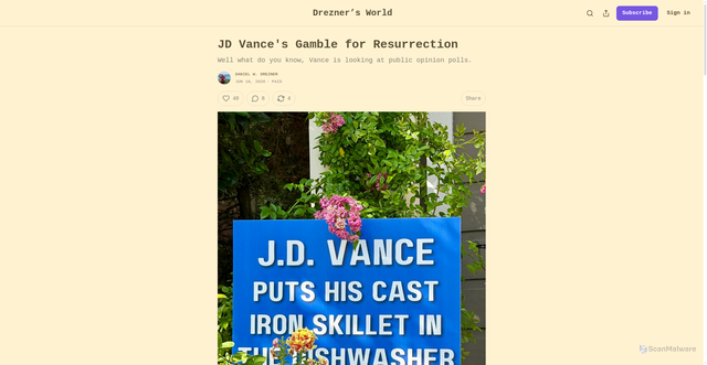 Security scan screenshot of https://danieldrezner.substack.com/p/jd-vances-gamble-for-resurrection