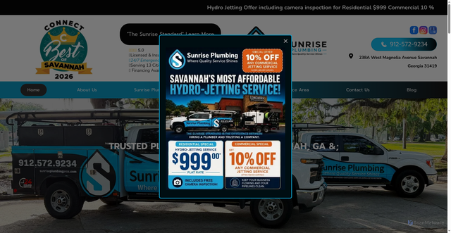 Security scan screenshot of https://www.sunriseplumbingprosga.com/