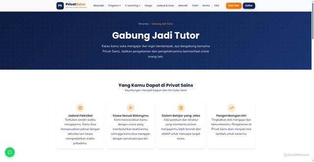 Security scan screenshot of https://privatsains.web.id/pages/gabung-tutor.html