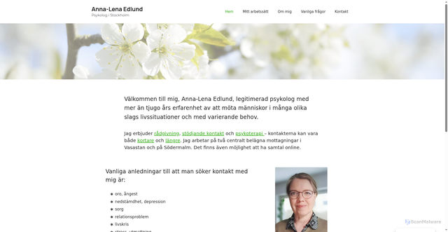 Security scan screenshot of https://edlundpsykologi.se
