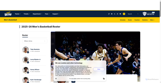 Security scan screenshot of https://utrockets.com/sports/mens-basketball/roster/sonny-wilson/10084