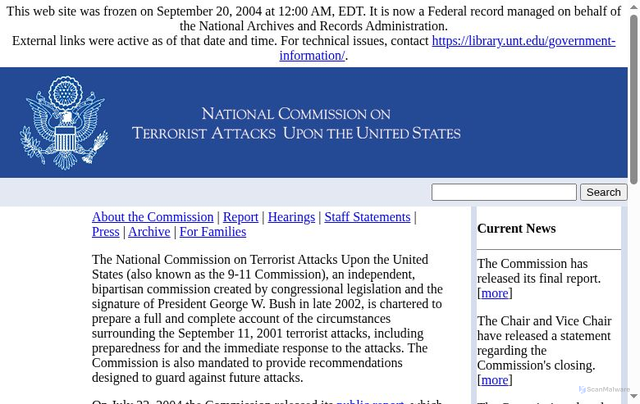 Security scan screenshot of https://911commission.gov/