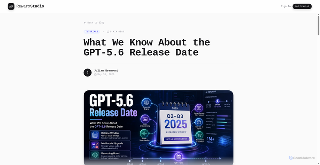 Security scan screenshot of https://www.rewarx.com/blogs/gpt-56-release-date-when-is-openais-next-model-dropping