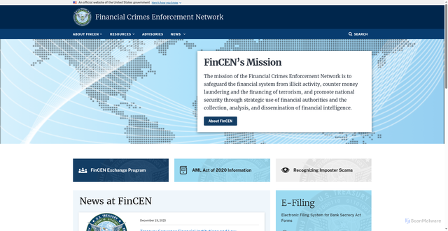 Security scan screenshot of https://www.fincen.gov/