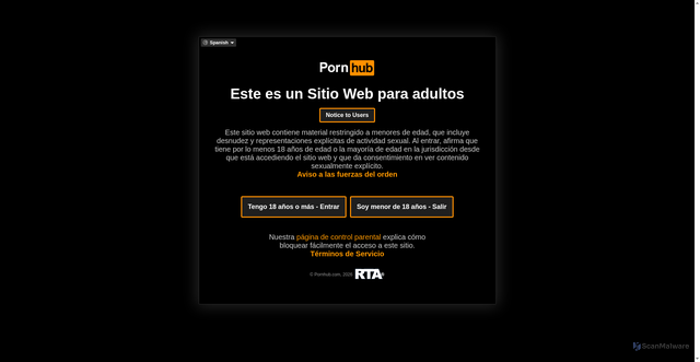 Security scan screenshot of https://es.pornhub.com