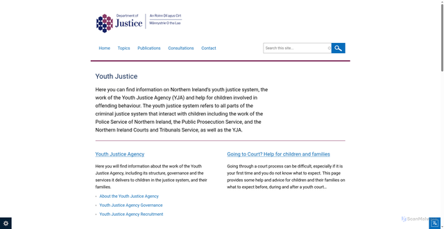 Security scan screenshot of https://www.justice-ni.gov.uk/topics/youth-justice