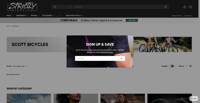 Security scan screenshot of https://www.strictlybicycles.com/collections/scott-bikes?srsltid=AfmBOorOQqmkJxm7USg38YeA6C4EqYVJ1hbda2SJT6PmKbfY07EWMKMv