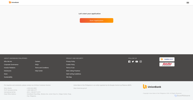 Security scan screenshot of https://apply.cc-pl.unionbankph.com