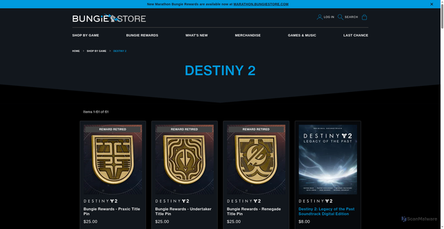 Security scan screenshot of https://bungiestore.com/shop-by-game/destiny-2