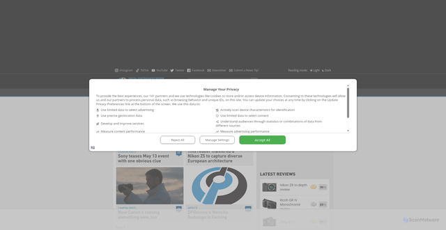 Security scan screenshot of https://dpreview.com