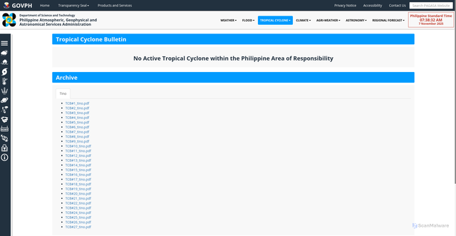 Security scan screenshot of https://www.pagasa.dost.gov.ph/tropical-cyclone/severe-weather-bulletin