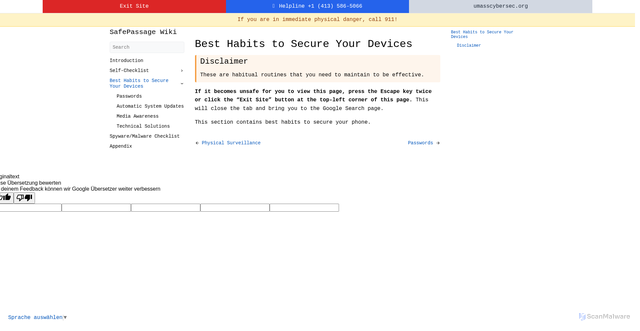 Security scan screenshot of https://safepassage-wiki.pages.dev/android/best-habits-to-secure-your-device/