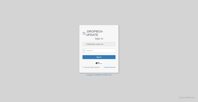 Security scan screenshot of https://yogisandyoginis.com/zpwll.html#info@dropbox-update.com