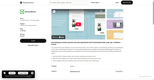 Security scan screenshot of https://cdn.recovermycart.com/