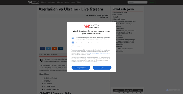 Security scan screenshot of https://www.watchathletics.com/schedule/watchlive/10521