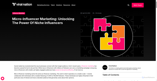 Security scan screenshot of https://www.viralnation.com/resources/blog/micro-influencer-marketing