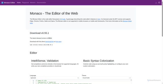 Security scan screenshot of https://microsoft.github.io/monaco-editor/