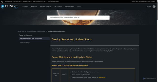 Security scan screenshot of https://help.bungie.net/hc/en-us/articles/360049199271-Destiny-Server-and-Update-Status